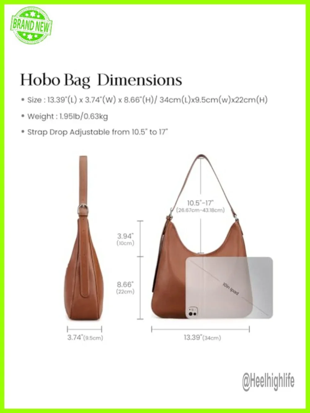 Genuine Leather Hobo Bag for Women, Top Grain Real Leather Shoulder Bag with